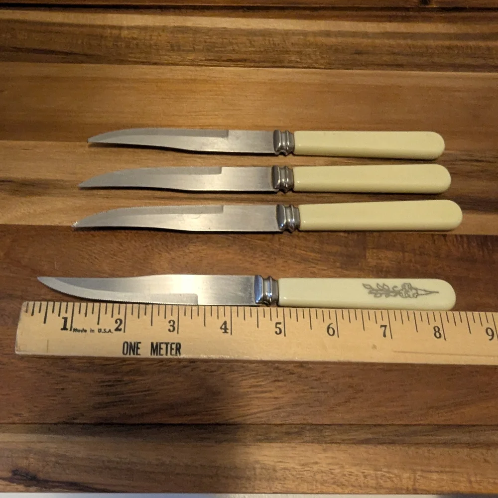 Vintage Regent Sheffield Ivory Floral Handle Steak Knives- Set Of 4